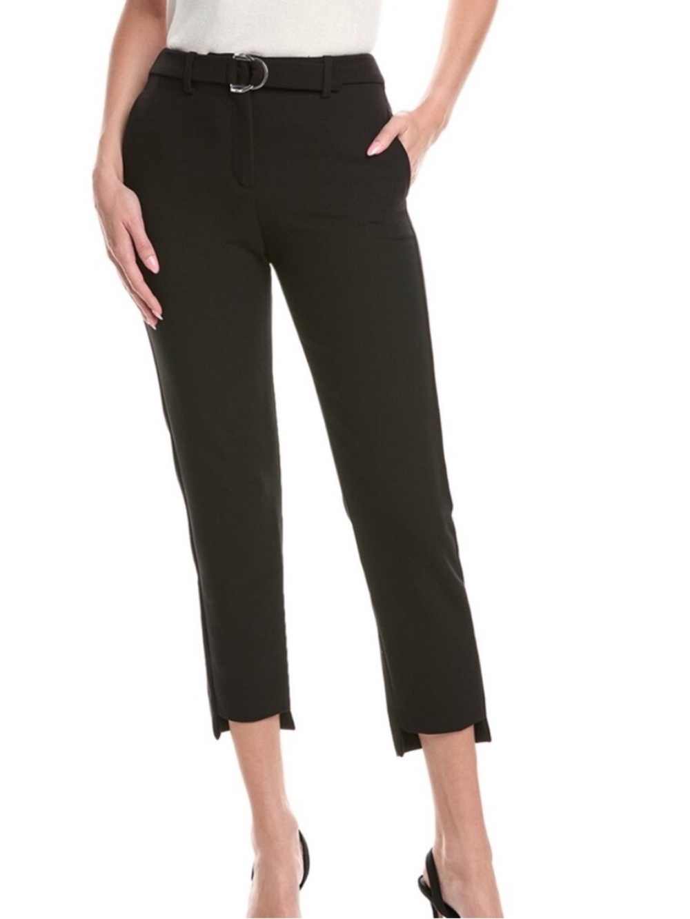 MAJE Women’s Black Cropped Ankle Tailored Trousers M Belted Straight Leg Pants